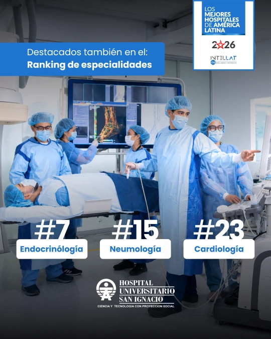 Además de la clasificación general, el Ranking IntelLat 2026 evaluó ocho especialidades médicas. El Hospital Universitario San Ignacio obtuvo posiciones destacadas en tres de ellas